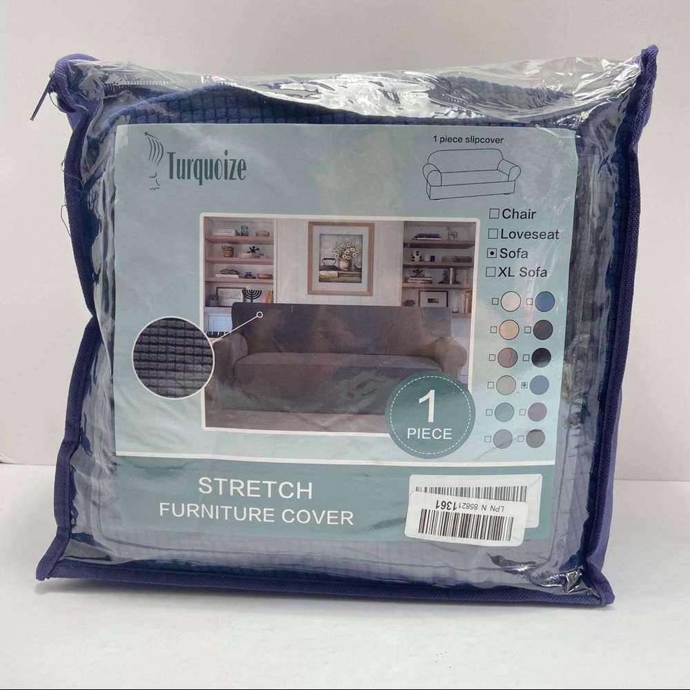 New 1 Piece Slipcover StretchCover for Sofa Navy - Picture 4 of 5
